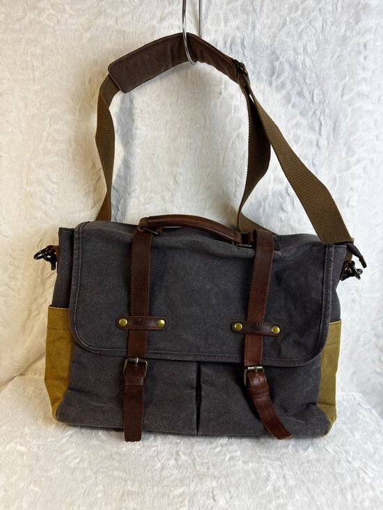 Newhey Other - Vintage-Inspired Messenger Leather & Waxed Canvas Briefcase Satchel Laptop Bag